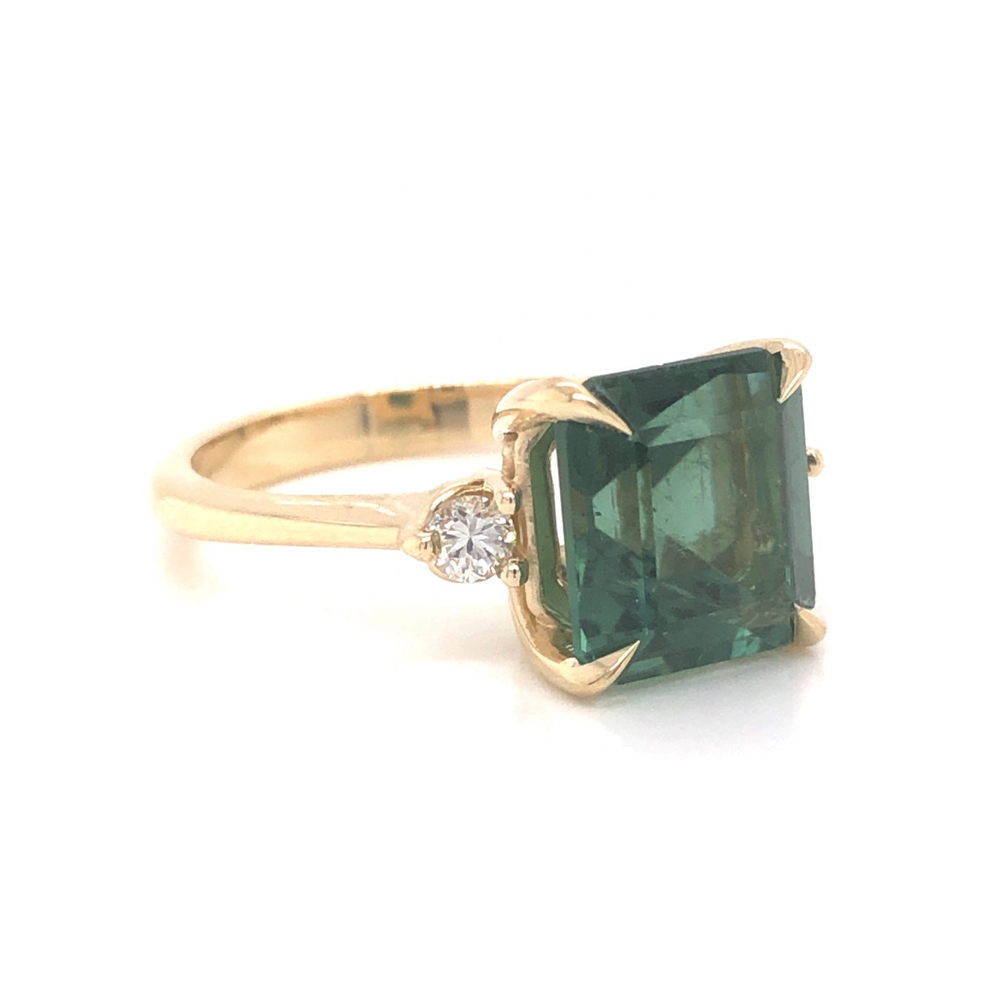 3.66 Square Emerald Cut Tourmaline & Diamond Ring in 14k Yellow Gold