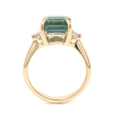 3.66 Square Emerald Cut Tourmaline & Diamond Ring in 14k Yellow Gold