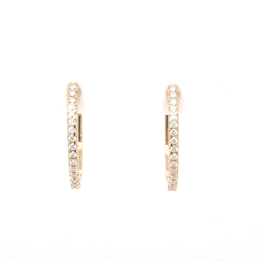 .28 Diamond Oval Hoop Earrings in 14K Yellow Gold