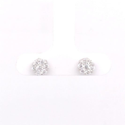 .49 Diamond Cluster Earring Studs in 14k White Gold