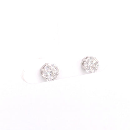 .49 Diamond Cluster Earring Studs in 14k White Gold