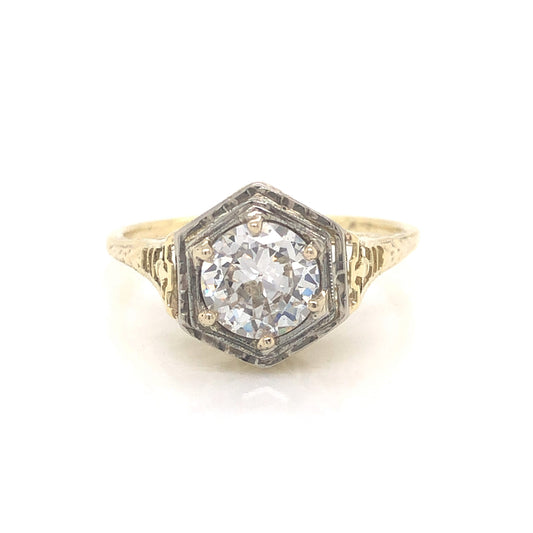 .86 Two-Toned Art Deco Diamond Engagement Ring in 14k