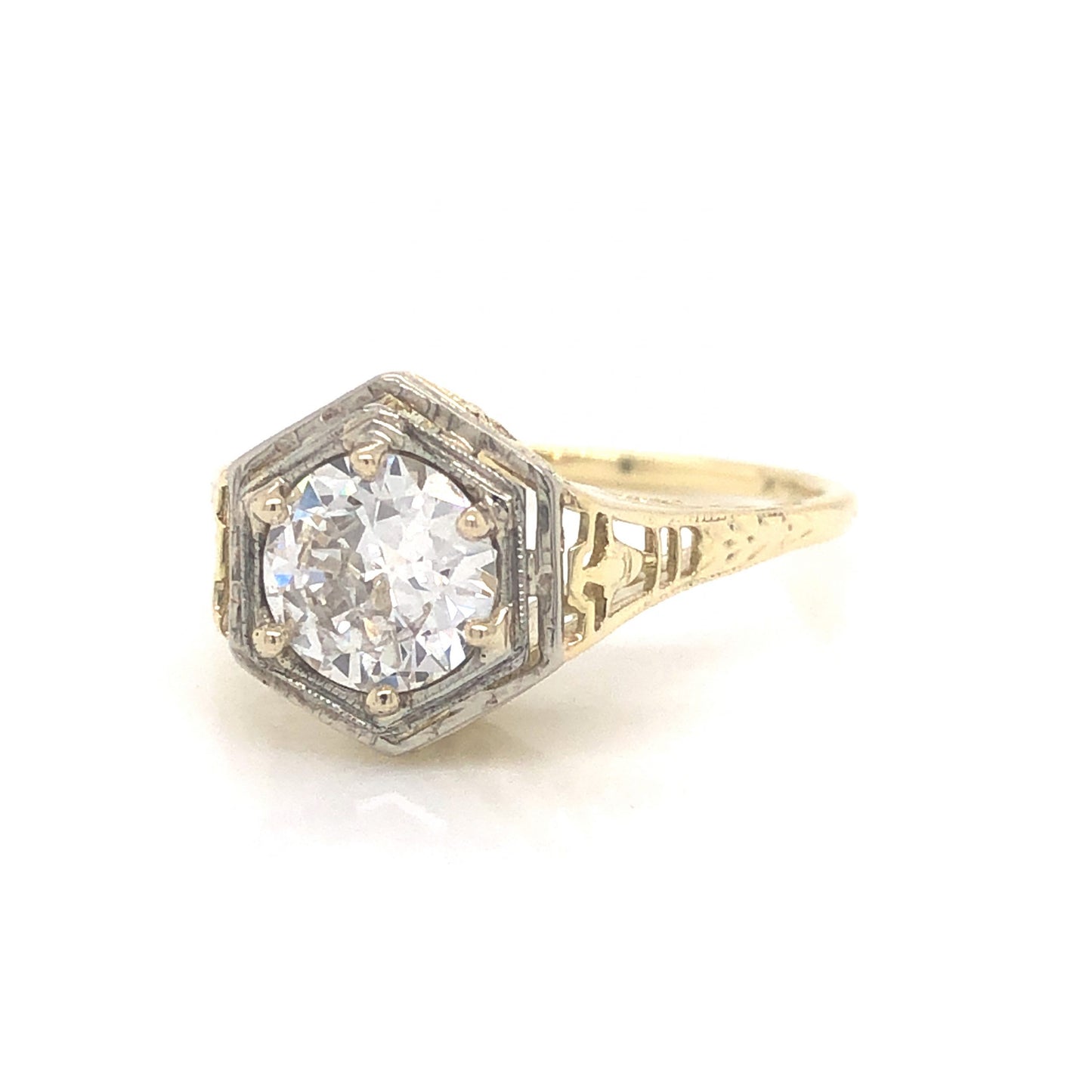 .86 Two-Toned Art Deco Diamond Engagement Ring in 14k