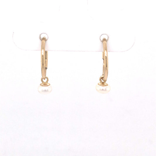 Pearl Hoop Earrings in 14k Yellow Gold