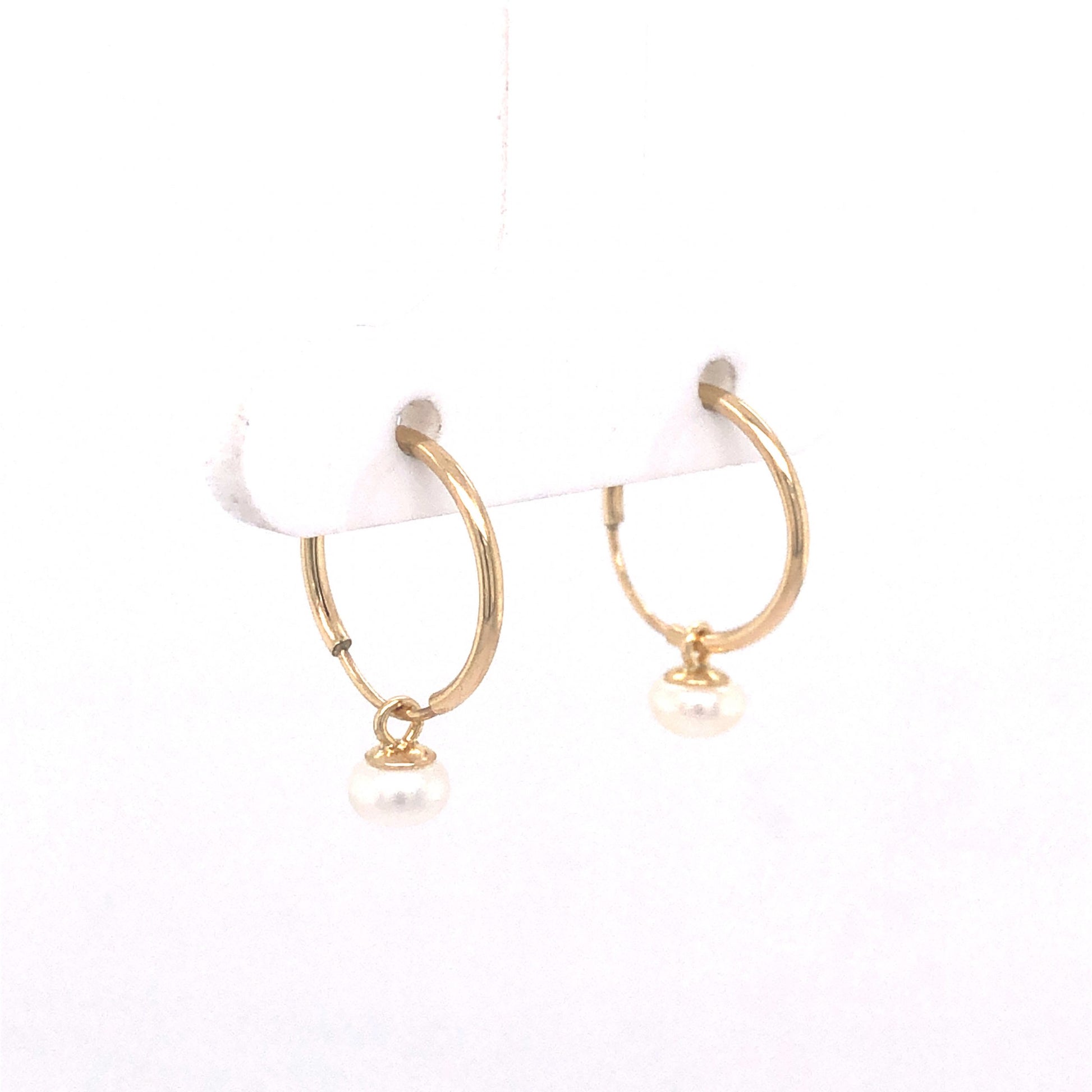 Pearl Hoop Earrings in 14k Yellow Gold