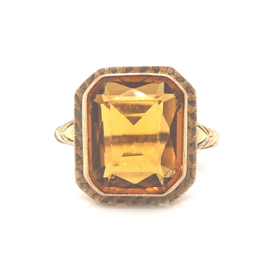 Art Deco Citrine Cocktail Ring in 14k Yellow Gold