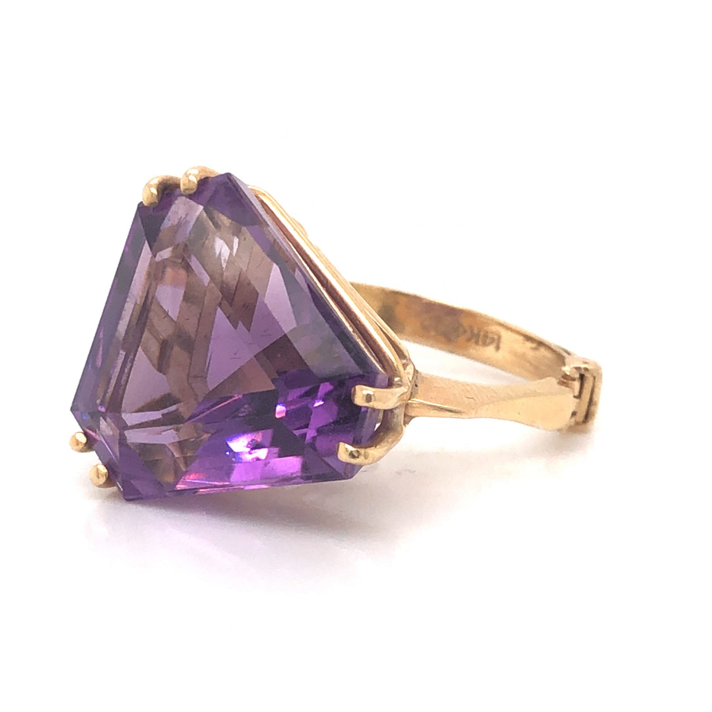 Triangular Amethyst Cocktail Ring in 14k Yellow Gold