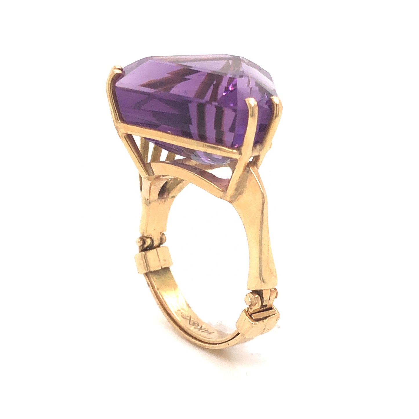 Triangular Amethyst Cocktail Ring in 14k Yellow Gold