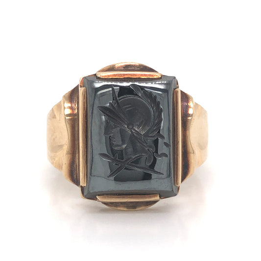 Vintage Hematite Gladiator Men's Ring in 10k Yellow Gold