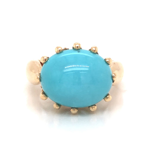 Mid-Century Turquoise Cocktail Ring in 14k Yellow Gold