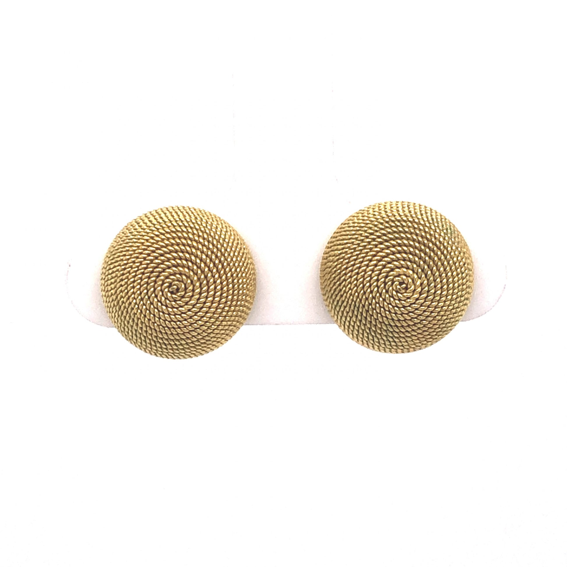 Mid-Century Roped Button Stud Earrings in 18k Yellow Gold