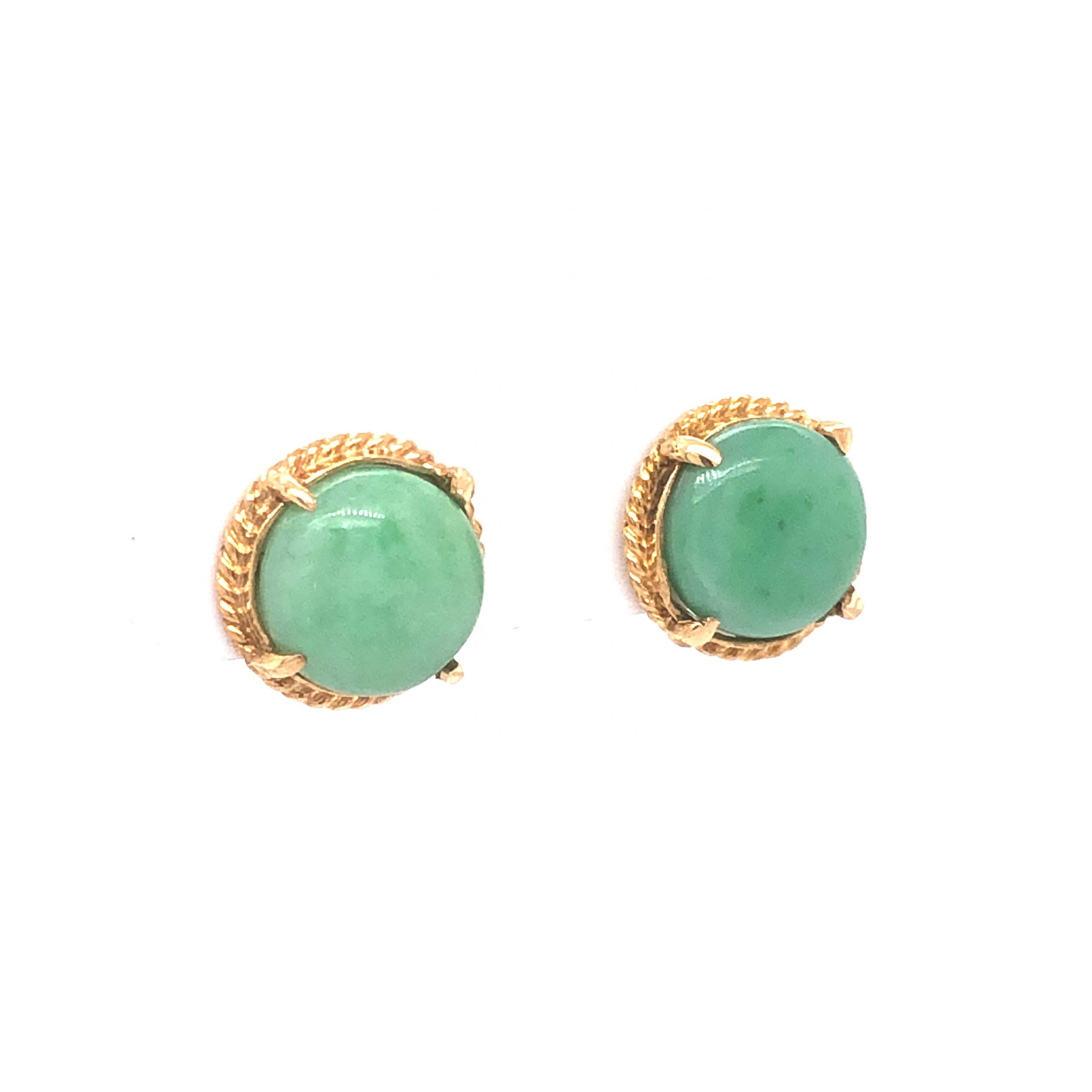 Buy ITEM #415 Vtg 12k gf oval filigree with green jade oval earrings.