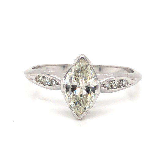 .75 Art Deco Marquise Diamond Engagement Ring in 18k White Gold