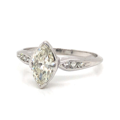 .75 Art Deco Marquise Diamond Engagement Ring in 18k White Gold