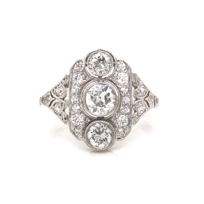 1.34 Art Deco Diamond Cocktail Ring in Platinum