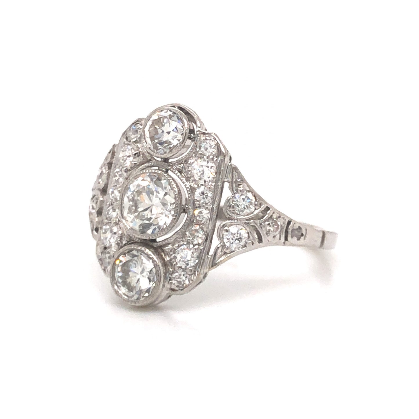 1.34 Art Deco Diamond Cocktail Ring in Platinum