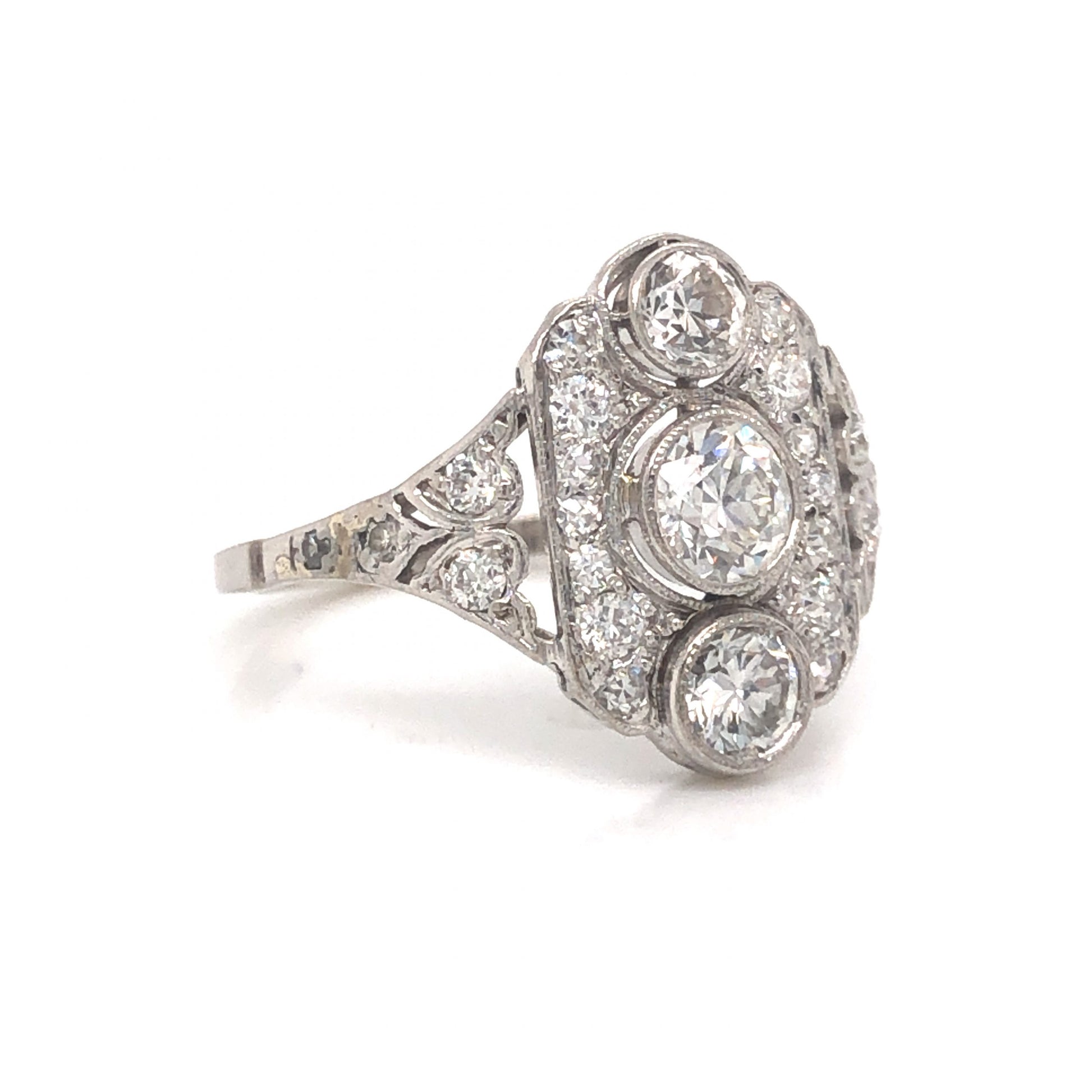1.34 Art Deco Diamond Cocktail Ring in Platinum