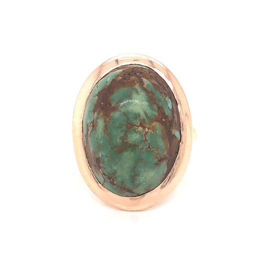 Mid-Century Green Turquoise Cocktail Ring in 14k Yellow Gold