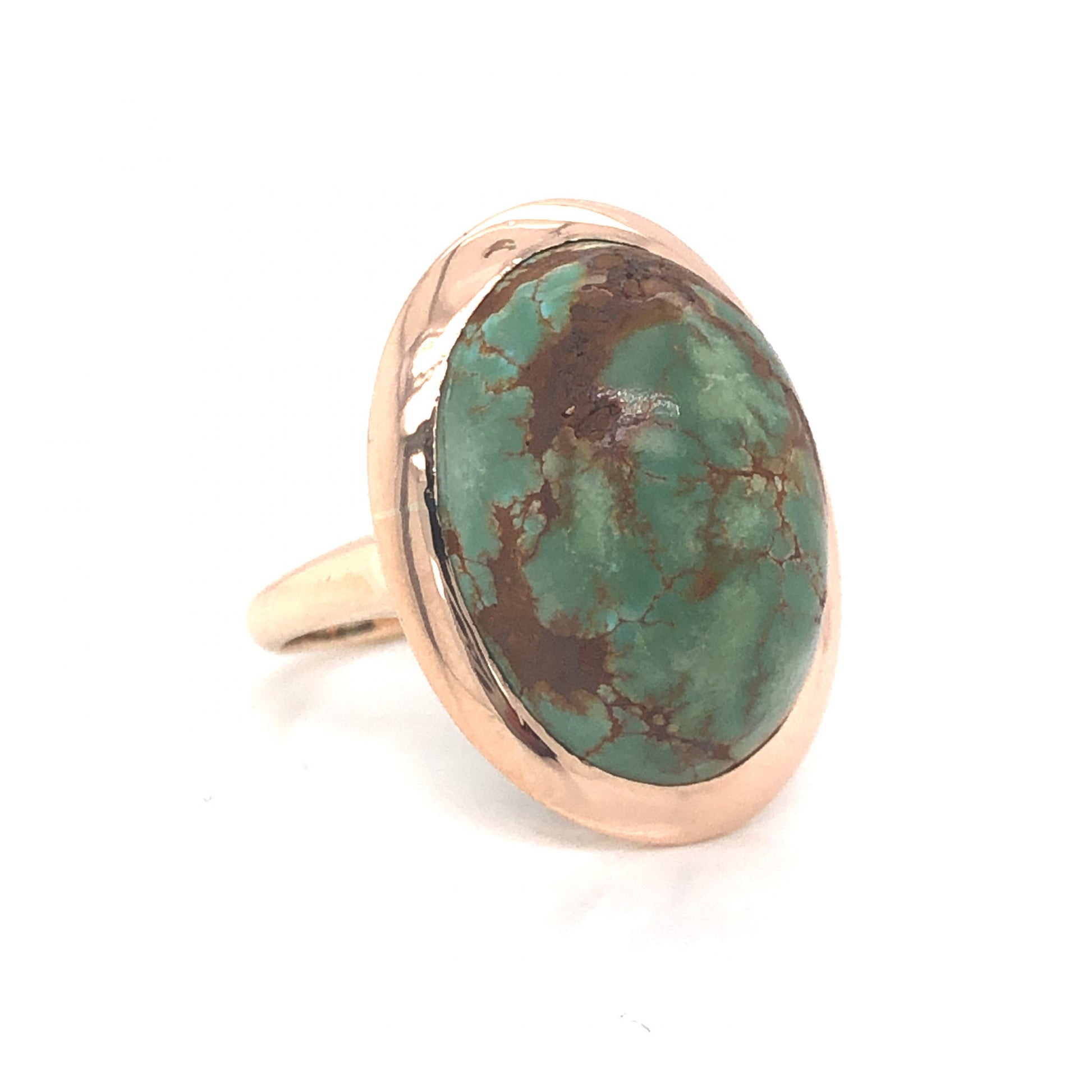 Mid-Century Green Turquoise Cocktail Ring in 14k Yellow Gold