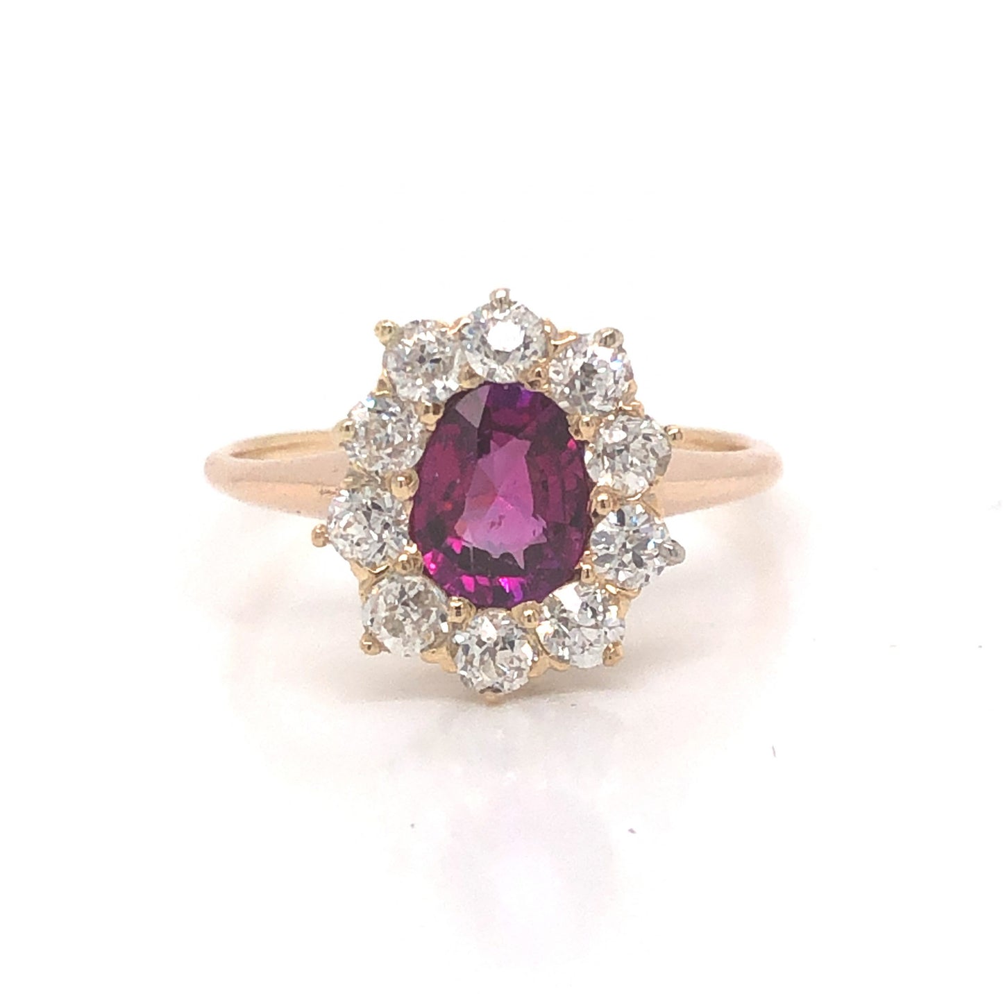 Victorian Pink Sapphire & Diamond Ring in 14k Yellow Gold
