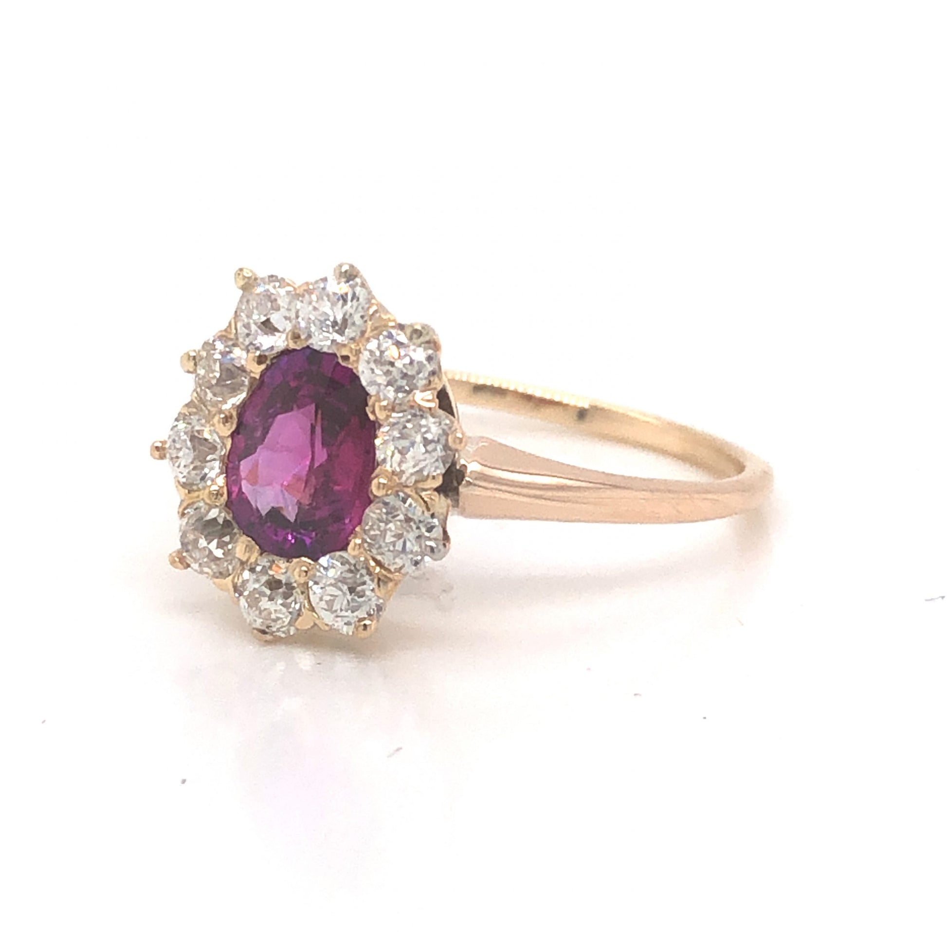 Victorian Pink Sapphire & Diamond Ring in 14k Yellow Gold