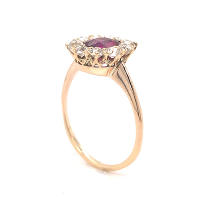 Victorian Pink Sapphire & Diamond Ring in 14k Yellow Gold