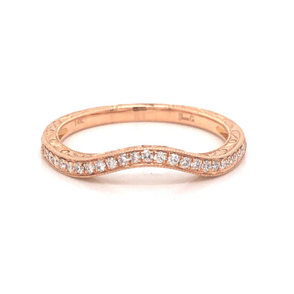 .11 Engraved Curved Diamond Wedding Band in 14k Rose Gold