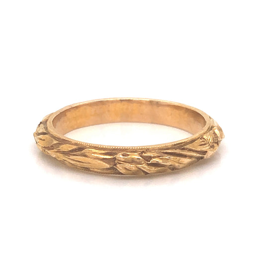 Art Deco Sculpted Wedding Band in 14k Yellow Gold