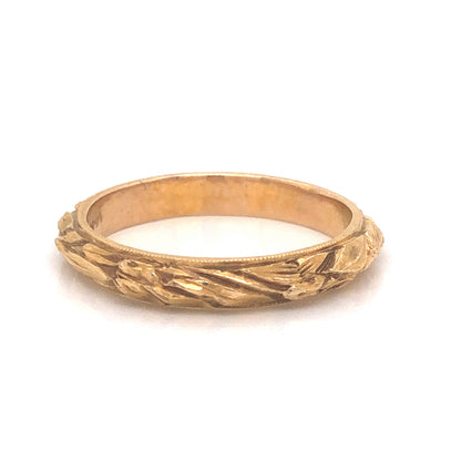 Art Deco Sculpted Wedding Band in 14k Yellow Gold
