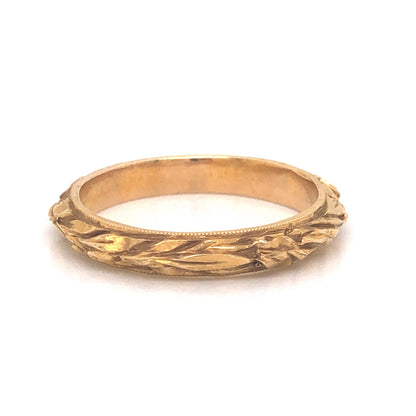 Art Deco Sculpted Wedding Band in 14k Yellow Gold