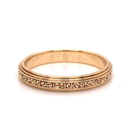 Art Deco Filigree Engraved Wedding Band in 14k Yellow Gold