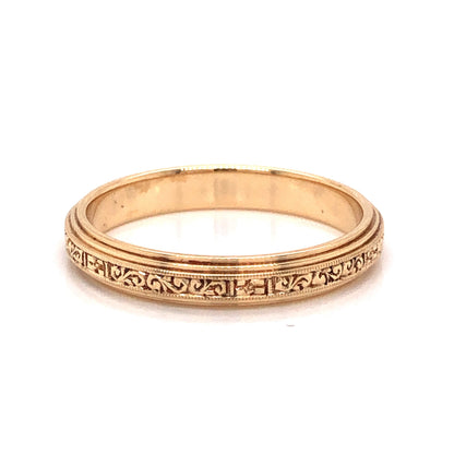 Art Deco Filigree Engraved Wedding Band in 14k Yellow Gold