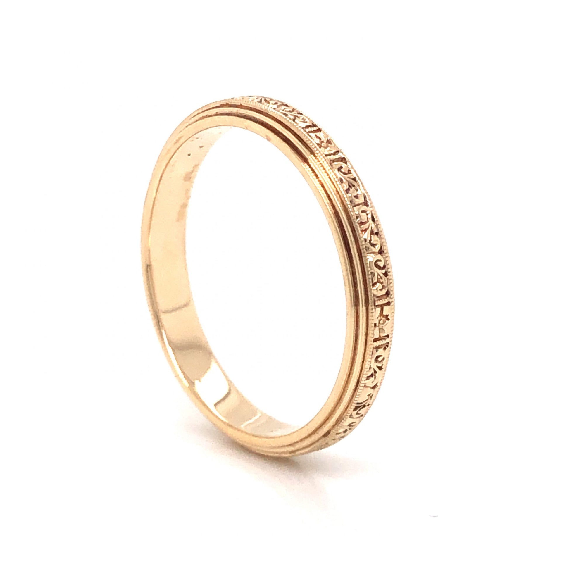 Art Deco Filigree Engraved Wedding Band in 14k Yellow Gold