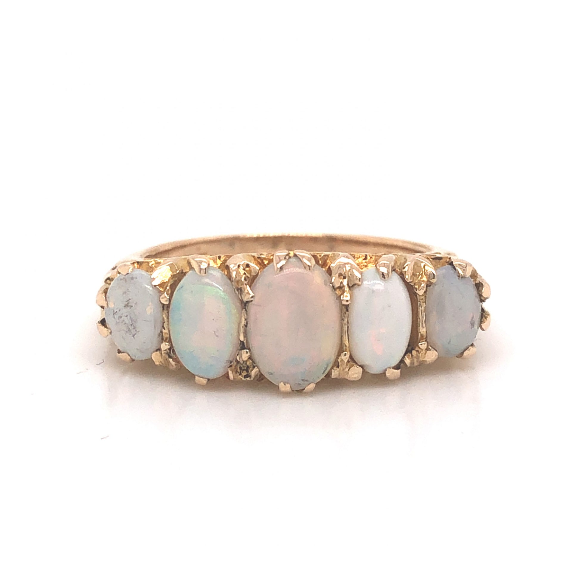 Ornate Victorian Opal Cocktail Ring in 14k Yellow GoldComposition: 14 Karat Yellow Gold Ring Size: 5.75 Total Gram Weight: 5.0 g Inscription: DHJ 14 585
      