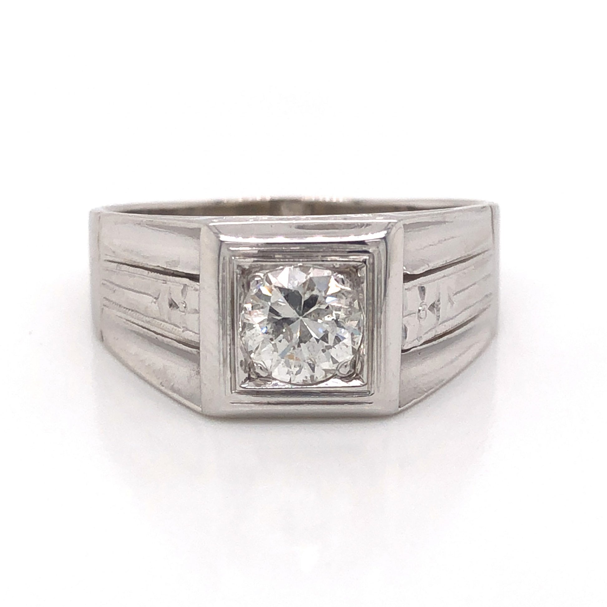 1930's Art Deco Men's Diamond Ring in 14k White Gold