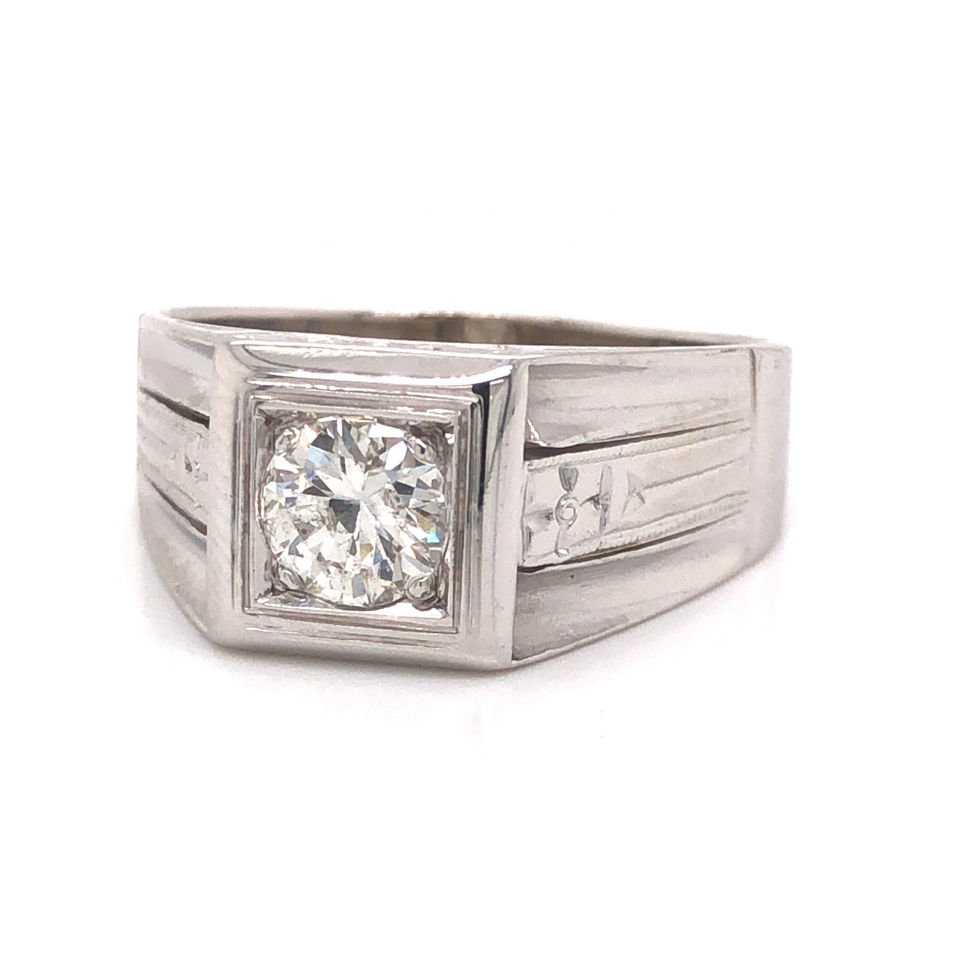 1930's Art Deco Men's Diamond Ring in 14k White Gold