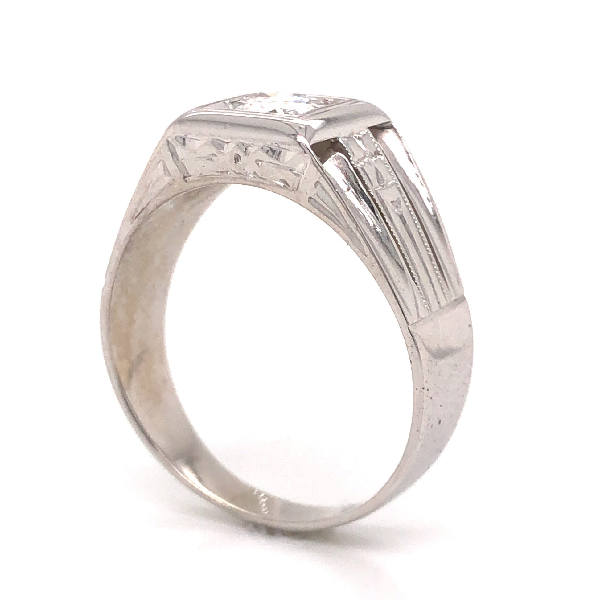 1930's Art Deco Men's Diamond Ring in 14k White GoldComposition: PlatinumRing Size: 10.75Total Diamond Weight: .86 ctTotal Gram Weight: 6.5 gInscription: B-L14K