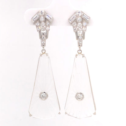 .30 Deco Diamond & Quartz Drop Earrings in Platinum