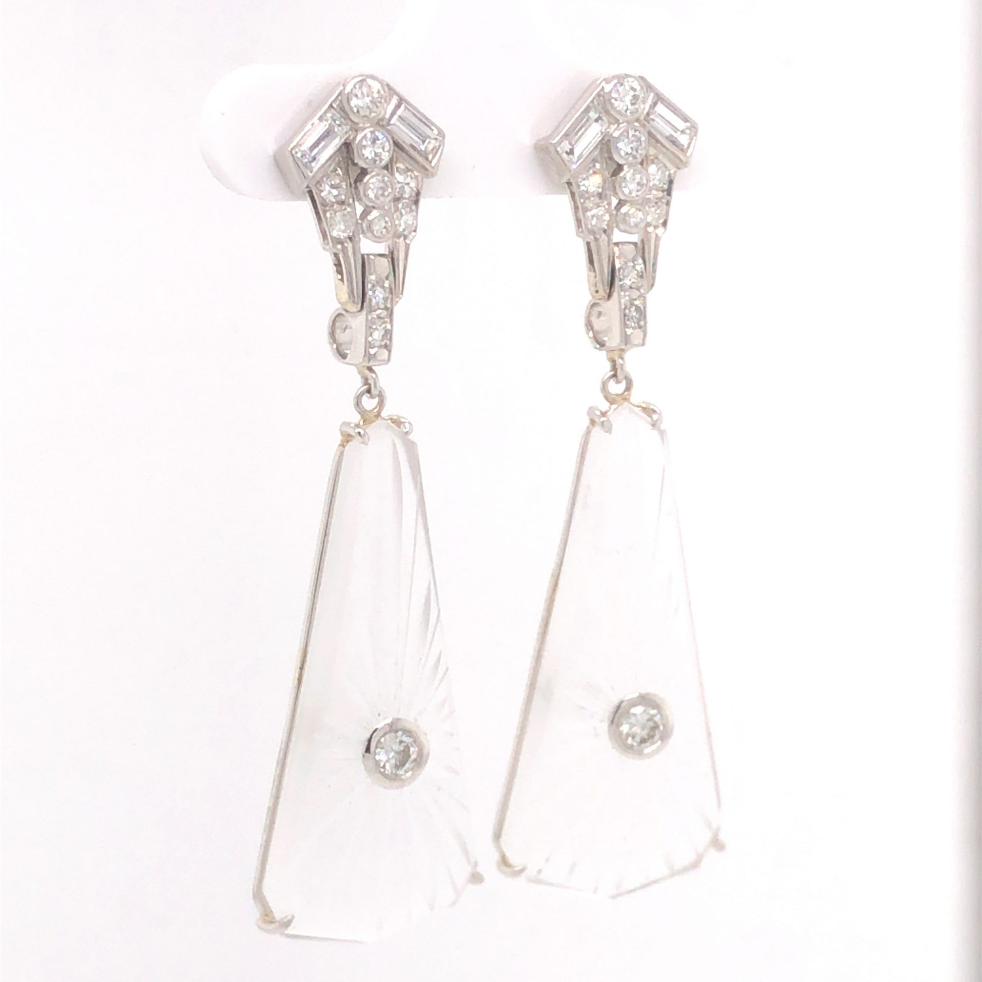 .30 Deco Diamond & Quartz Drop Earrings in PlatinumComposition: Platinum Total Diamond Weight: 1.04ct Total Gram Weight: 9.8 g
