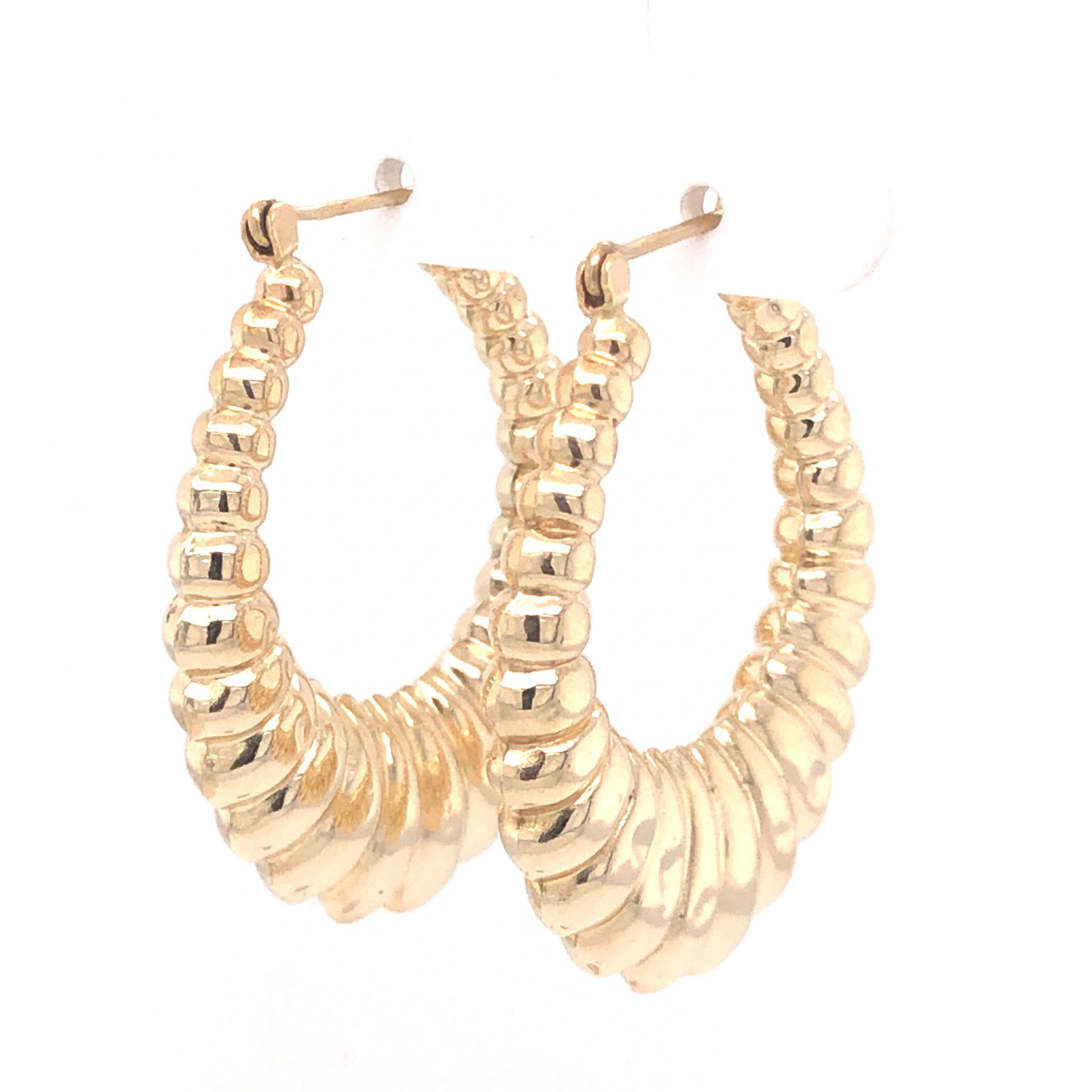 Mid-Century Scalloped Hoop Earrings 14k Yellow Gold