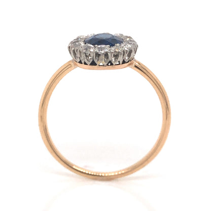 Victorian Oval Cut Sapphire & Diamond Ring in 14k Gold & Platinum