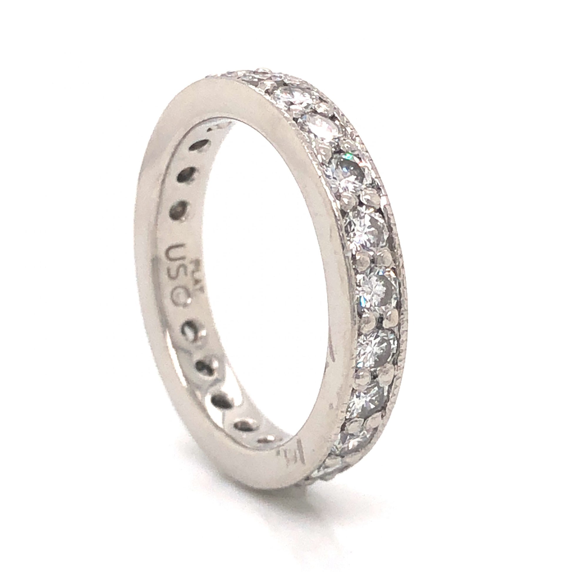 Antique Inspired Diamond Eternity Band in PlatinumComposition: Platinum Ring Size: 5.75 Total Diamond Weight: .80ct Total Gram Weight: 6.7 g Inscription: PLAT US
      