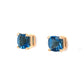 Checkerboard Faceted Blue Topaz Stud Earrings in 14k Yellow Gold