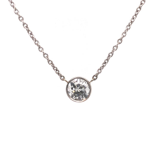 Old European Bezel Diamond Necklace in 14K White Gold