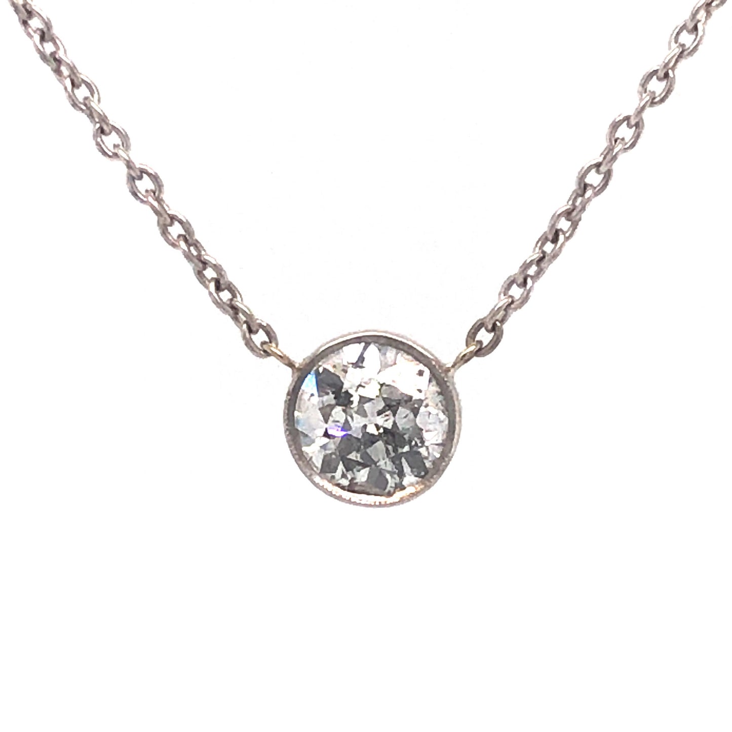 Old European Bezel Diamond Necklace in 14K White Gold