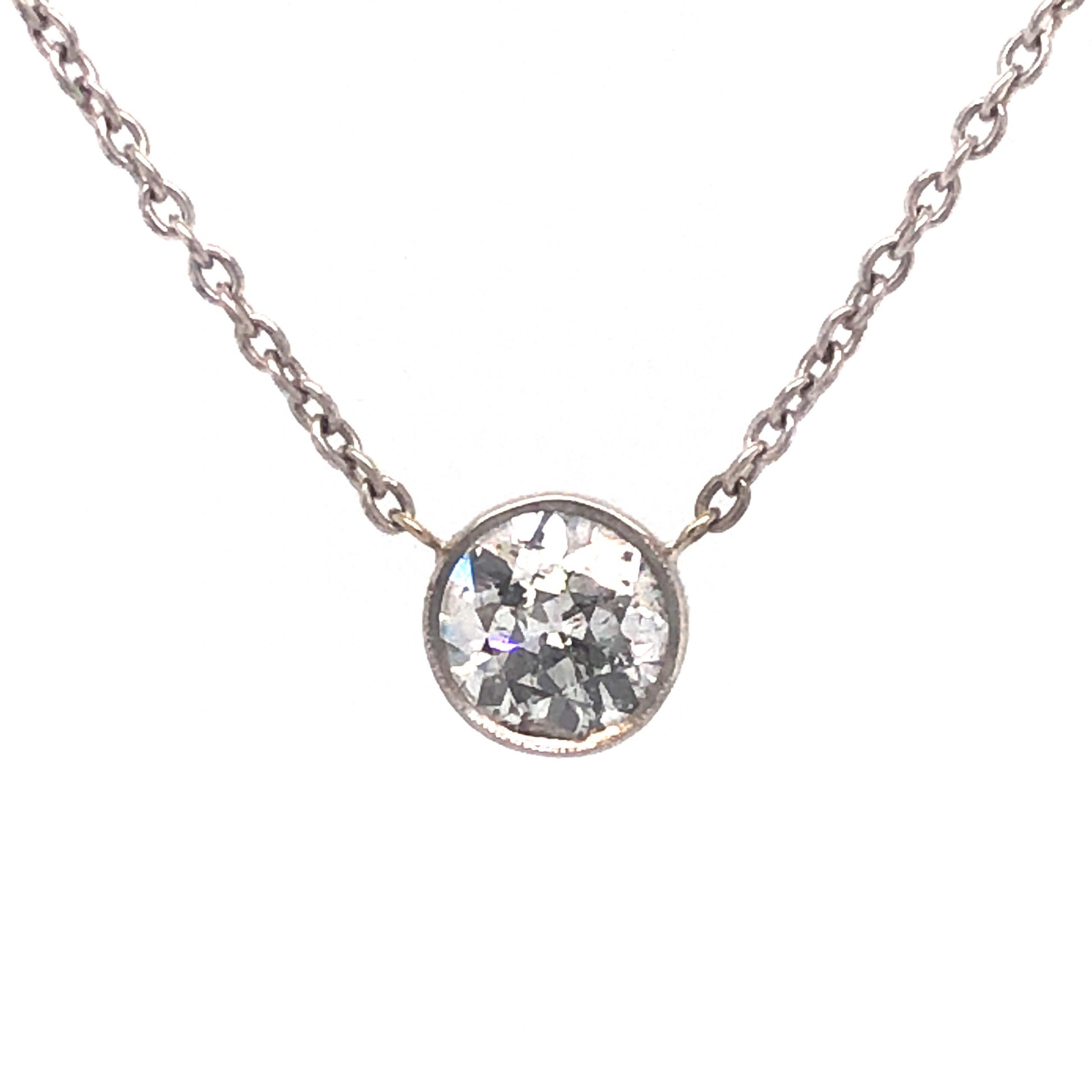 Old European Bezel Diamond Necklace in 14K White Gold