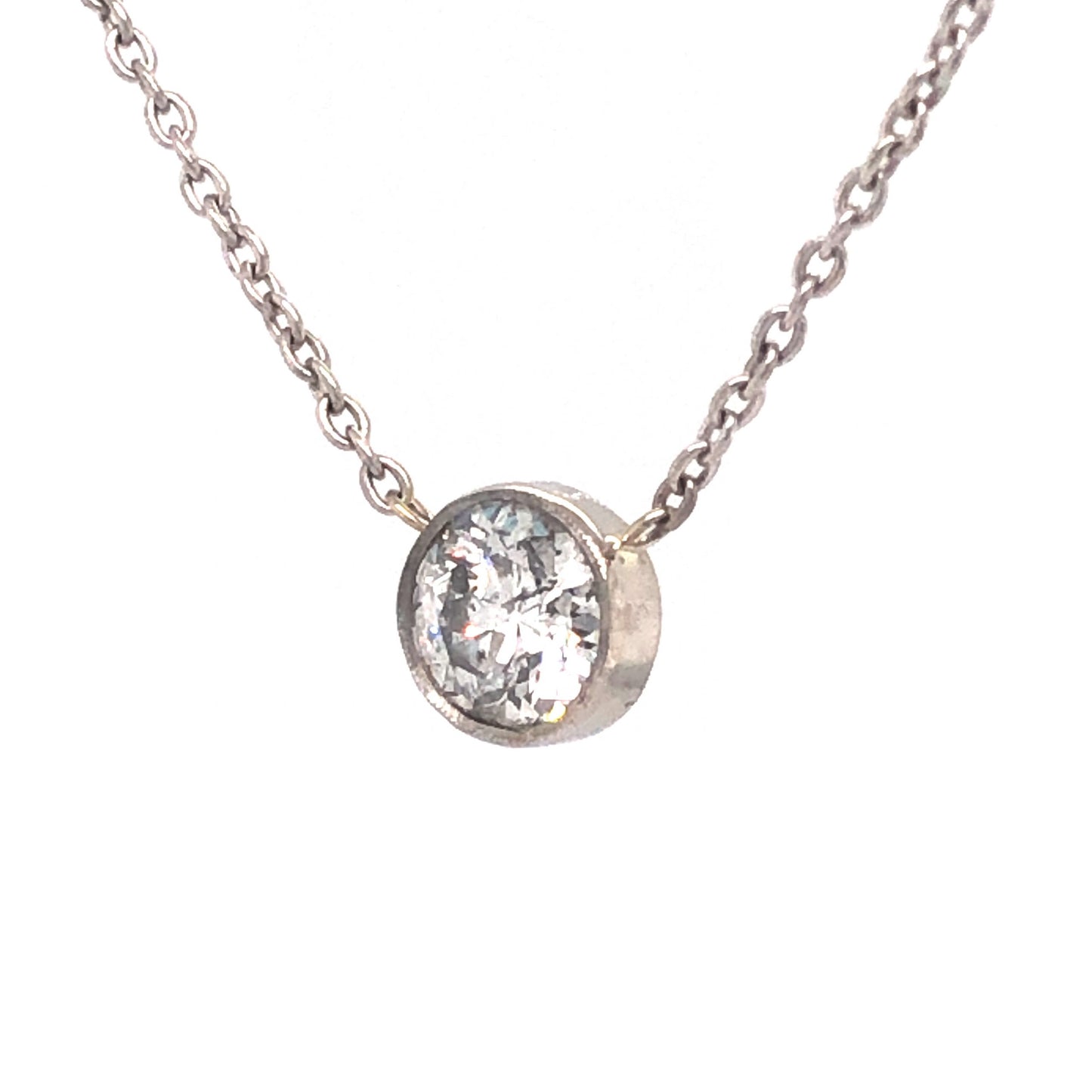 Old European Bezel Diamond Necklace in 14K White Gold