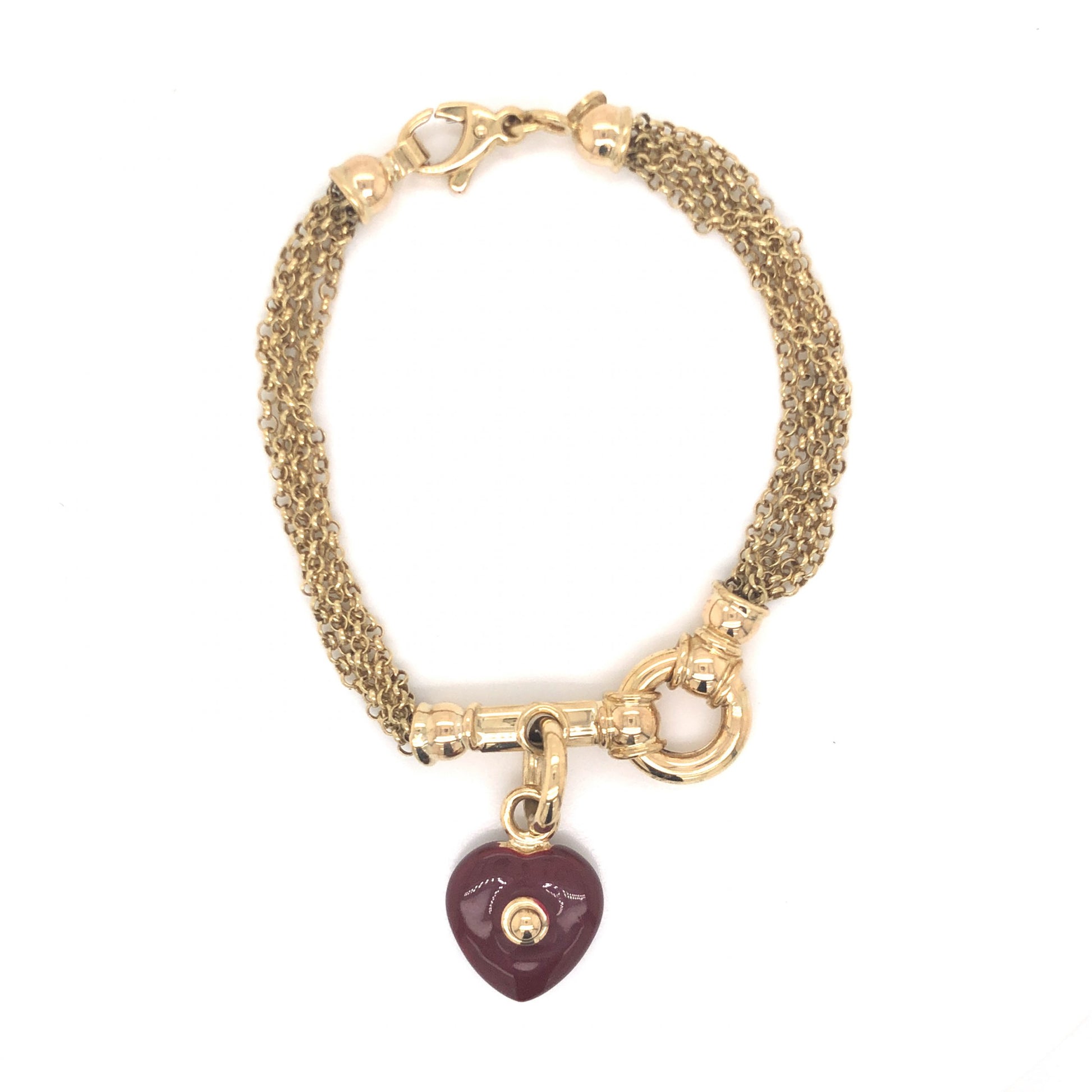 Heart Charm Multi-Chain Bracelet in 18k Yellow GoldComposition: 18 Karat Yellow GoldTotal Gram Weight: 16.8 gInscription: 18k Italy OWC