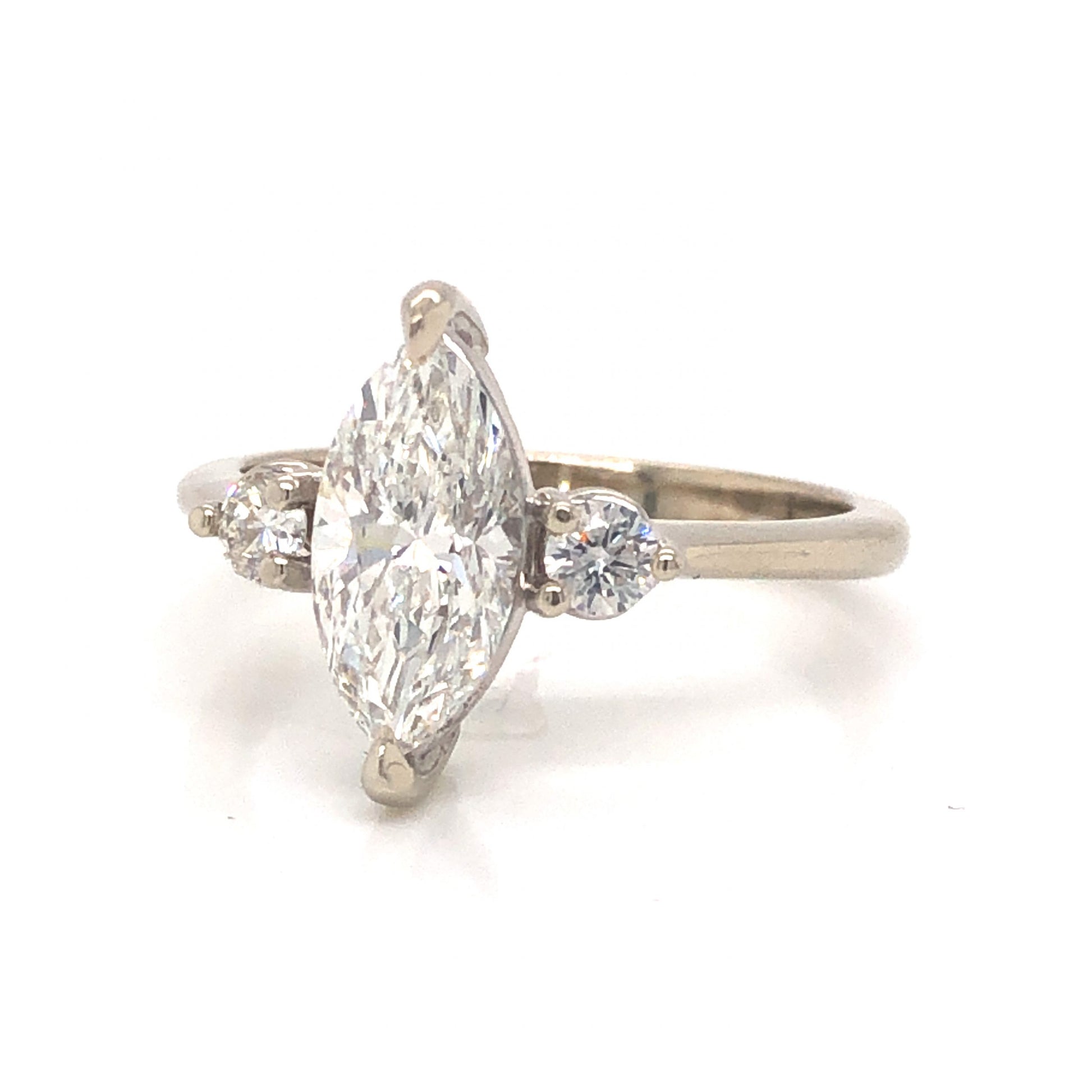 1.30 Marquise Diamond Engagement Ring in 14k White GoldComposition: Platinum Ring Size: 6.75 Total Diamond Weight: 1.50ct Total Gram Weight: 3.6 g Inscription: 14k
      