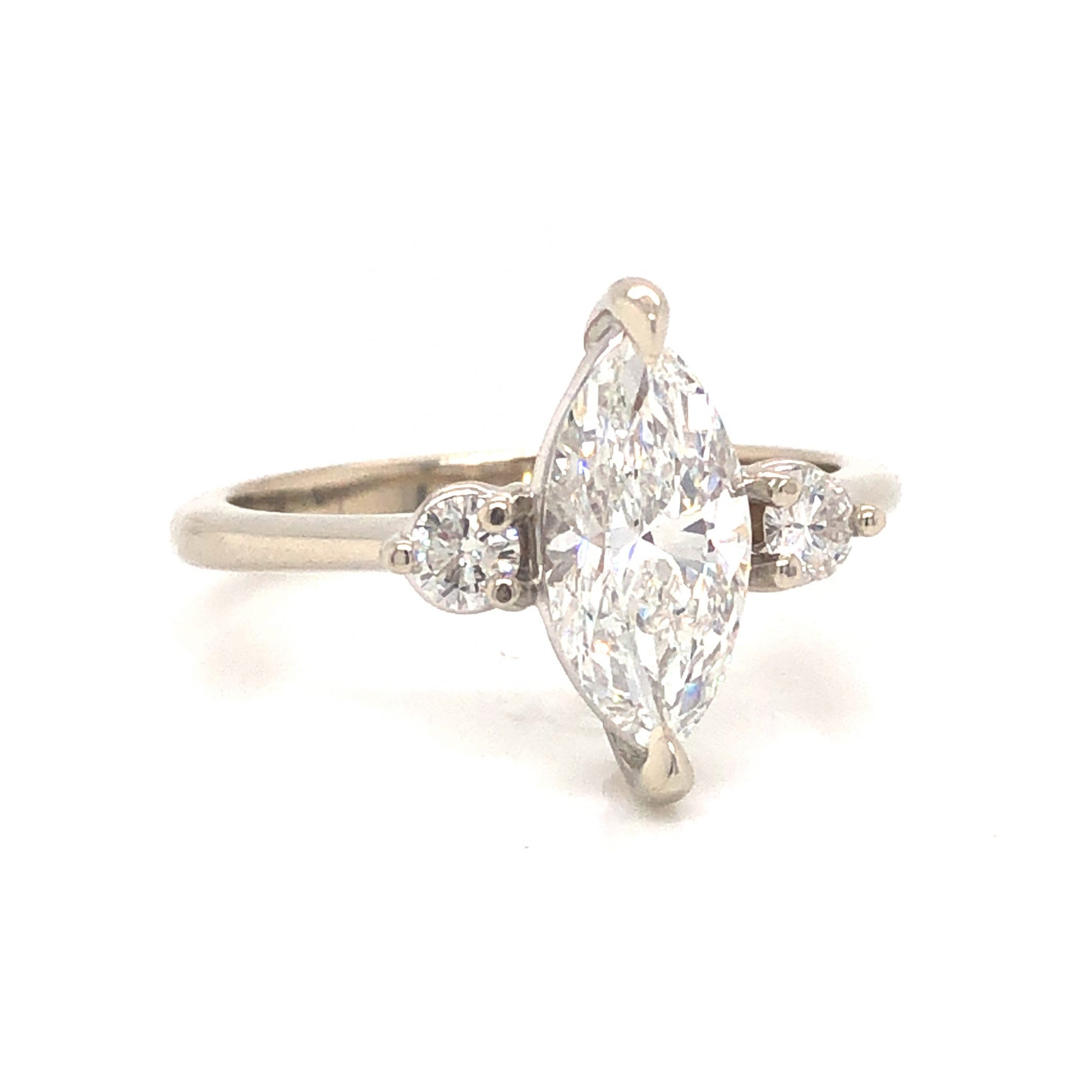 1.30 Marquise Diamond Engagement Ring in 14k White GoldComposition: Platinum Ring Size: 6.75 Total Diamond Weight: 1.50ct Total Gram Weight: 3.6 g Inscription: 14k
      